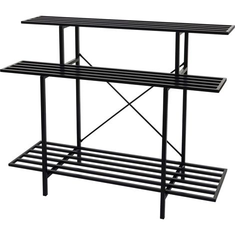 [NEUWERTIG] Pflanzenregal HHG-347, Blumentreppe Blumenständer Pflanzentreppe, 3 Ablagen Stahl schwarz 100x120x44cm