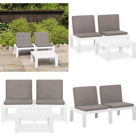 2-tlg. Garten-Lounge-Set mit Auflagen Kunststoff Weiß - Gartensitzgruppe - Lounge Set - Gartenmöbel - Plastik Möbel - Outdoor Furniture - Home & Living