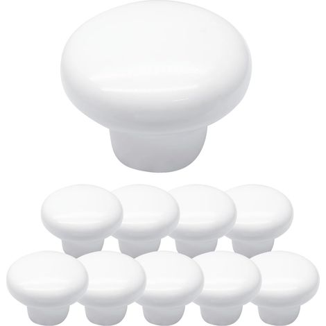 10er-Pack – Runde weiße Keramik Schrankknöpfe – Für Schrank, Schrankwand, Möbel
