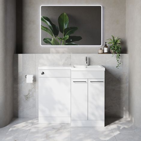 Napoli 390 Gloss White 1000mm 2 Door Vanity Unit Toilet Suite with Right Hand Square Lucia Basin - 1000mm - Chrome 160mm HandleWithout Kingston Toilet Pan