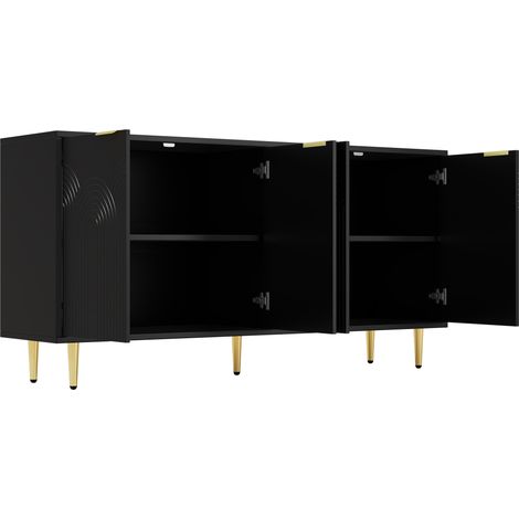 Credenza soggiorno nera 4 ante 160x80x40 cm con maniglie oro spazzolato e gambe lucide (1/5)