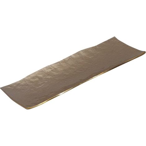 Coupe décorative rectangulaire en aluminium beige sable pour fruits et vide-poches 47x17x3 cm - PANGIVO (1/5)