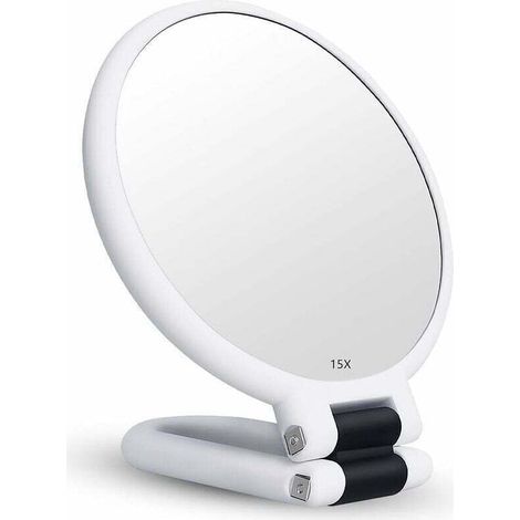 Enowelir Miroir Grossissant x15 Double Face Pliable avec Poignée pour Maquillage et Coiffure Détails Blanc (1/5)