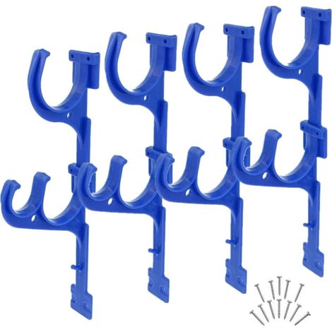 Ensemble de 4 supports pour perches de piscine, en plastique bleu foncé avec vis, crochets parfaits pour piscines, perches télescopiques, épuisettes, brosses, tuyaux d'aspirateur, matériel de jardinag (1/5)