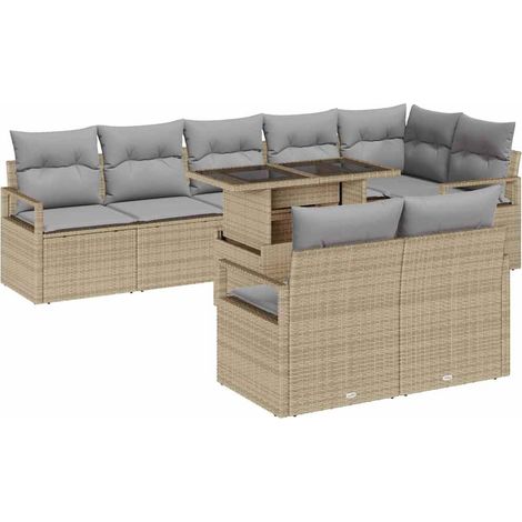Garden Sofa Set 9 pcs Beige and light grey Poly Rattan vidaXL (1/5)