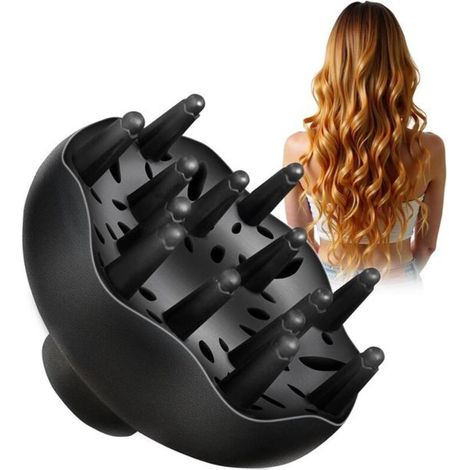 Diffuseur pour sèche-cheveux, diffuseur spécifique pour embout de sèche-cheveux pour cheveux bouclés et naturellement ondulés, compatible avec les sèche-cheveux de 4,3 à 5,3 cm (noir) (1/5)