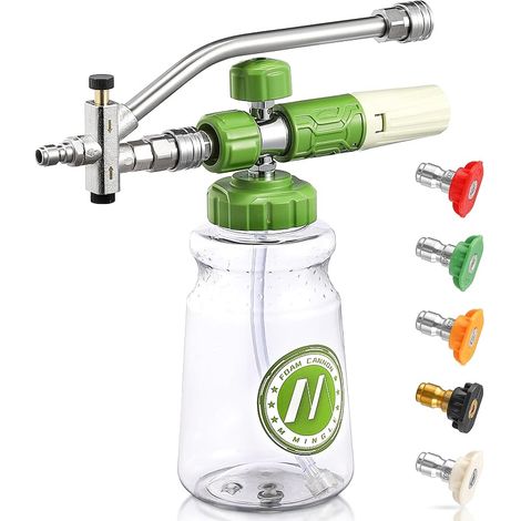 Canon à sse pour Nettoyeur Haute Pression avec Outil Double Connecteur, Lance Double pour Nettoyeur Haute Pression pour Canon à Savon Réglable, M22 et Raccord Rapide1/4, 1L, 250 Bar (1/5)