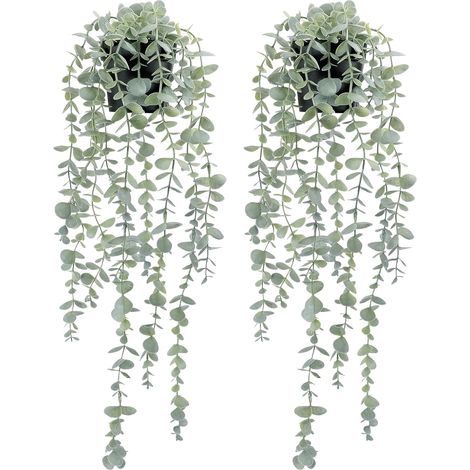 Lot de 2 eucalyptus artificiels suspendus pour étagère, fausse plante en pot, plante artificielle suspendue pour décoration murale, chambre, patio, intérieur et extérieur (1/2)