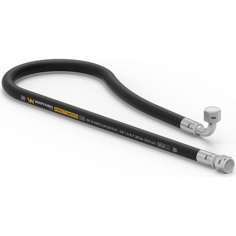 Flexible hydraulique lisse avec joint - Filetage 180 bar M18x1,5 droit/coudé à 90° L-1250 mm DN10-1SN (AK-10-1250 P11P12) 18 MPa Waryński (1/2)