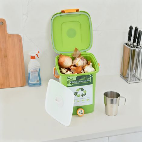 Compost Bin Kitchen Counter, 2.2Gallon,  Countertop Composter Pail with Lid, snap-on design Counter Top seal Bin, Farmhouse Indoor Compost Bucket, Green (1/5)