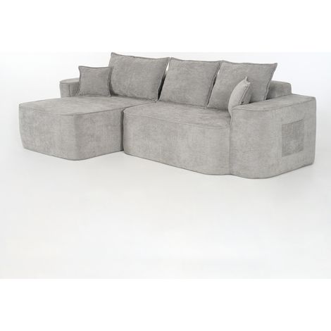 Canapé d’angle en L « Cloud Couch », 262 cm avec chaise longue, assise XXL profonde, sans montage, canapé modulaire gris en chenille pour salon (1/5)