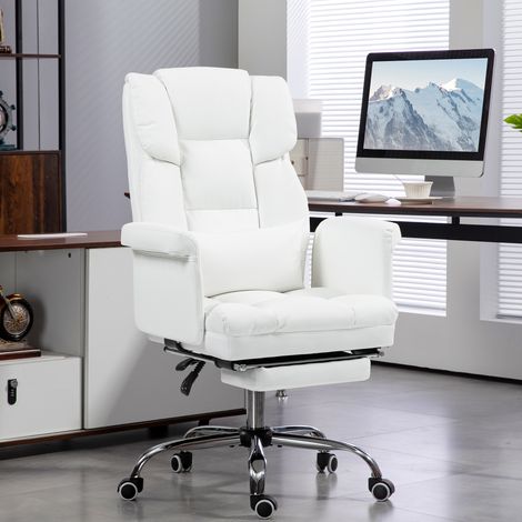 Sedia da ufficio ergonomica, regolabile in altezza da 48 a 56 cm, schienale reclinabile, poggiapiedi, bianca.