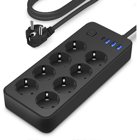 Multiprise EU-108 avec prise européenne : 8 prises secteur + 3 ports USB + 1 port USB-C (1/4)