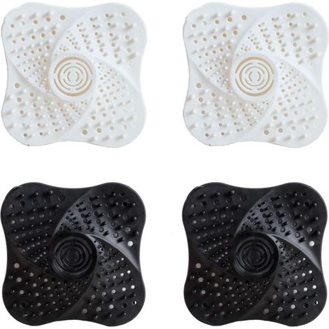 Lot de 4 bouchons de siphon de sol anti-odeurs en silicone blanc et noir, filtres à cheveux pour douche, bouchons de siphon et d'évier (1/5)