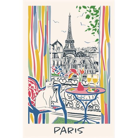 Torchon à vitres et essuie-verres imprimé Paris coloris écru dimensions 48 x 72 cm - PANGIVO