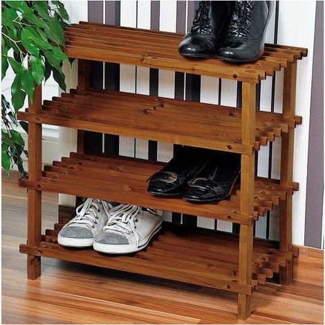 Meuble à chaussures 4 niveaux en bois brun – Capacité 12 paires – Design élégant pour petits espaces – Facile à assembler – Kesper
