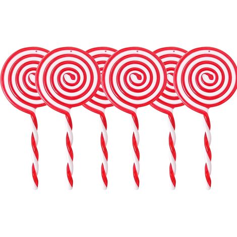 Christmas Lollipop Ornaments Set, 6 Pieces Christmas Tree Lollipop Ornament, White and Red Striped Candy Cane Acrylic Lollipop Decorations for Christmas New Year Home Party (1/5)