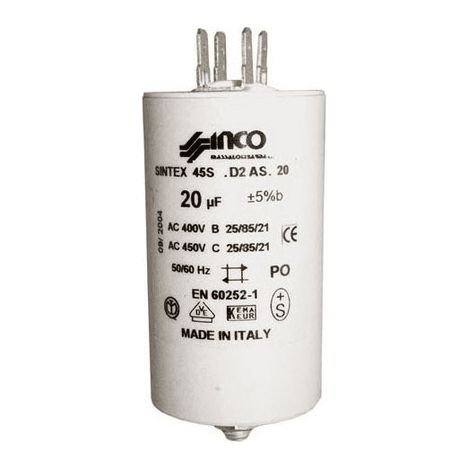 CONDENSATEUR 20 MF 450 V ECROU CENTRAL pour LAVE LINGE -...