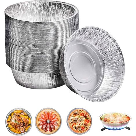 Moules à tarte en aluminium de 23 cm avec couvercles bombés, moules à tartelettes ronds jetables en aluminium pour la cuisson, le rangement et la conservation (50 pièces) (1/5)