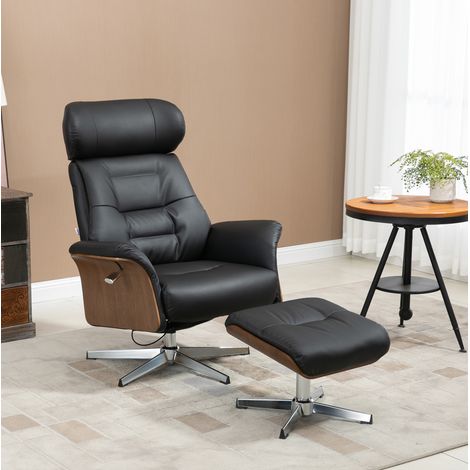 Relaxsessel drehbar mit Hocker, verstellbar 100°–135°, 150 kg, Kunstleder schwarz OKMYHOME (1/5)