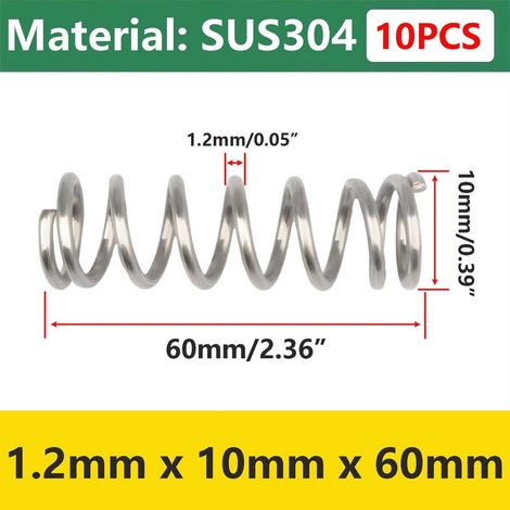 10 Stück Druckfedern, Edelstahl-Druckfedern, Metallfedern für Bastelreparaturen, 1,2 x 10 x 60 mm (1/5)