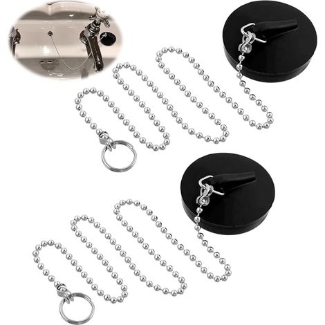 Bouchon en caoutchouc de bain avec chaîne de perles en acier inoxydable de 15 pouces pour cuisine, salle de bains et lavabo (1/5)