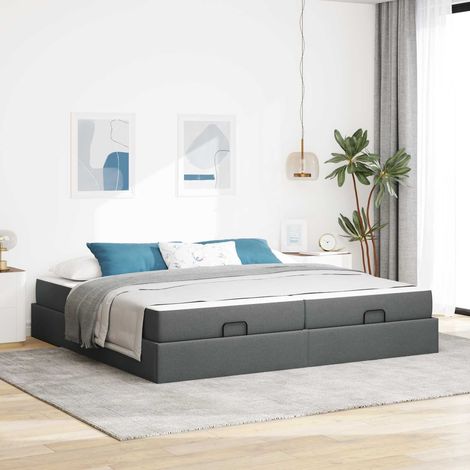 vidaXL Bettgestell mit Matratze mit Matratze 2 pcs Dunkelgrau Stoff (1/5)