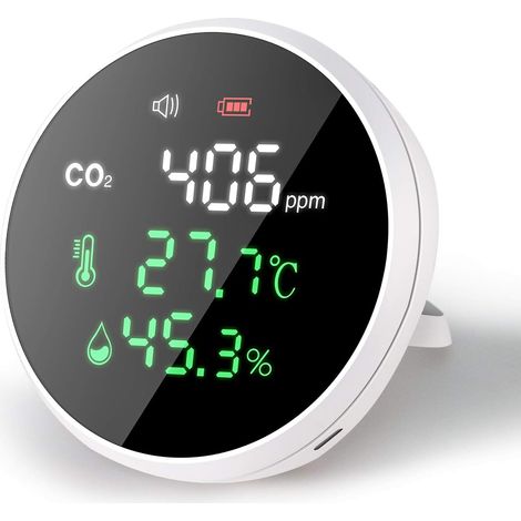 CO2-Monitor, CO2-Sensor, Raumluftqualitätsmonitor für CO2-Temperatur, Luftfeuchtigkeit mit LCD-Display und Alarmfunktion – Bereich 400 bis 5000 PPM