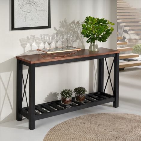 Mercers Furniture Cottage Black Painted Pine Console Hallway Sideboard Table – Wooden with Storage Shelf – 81H x 132W x 36D cm (1/5)