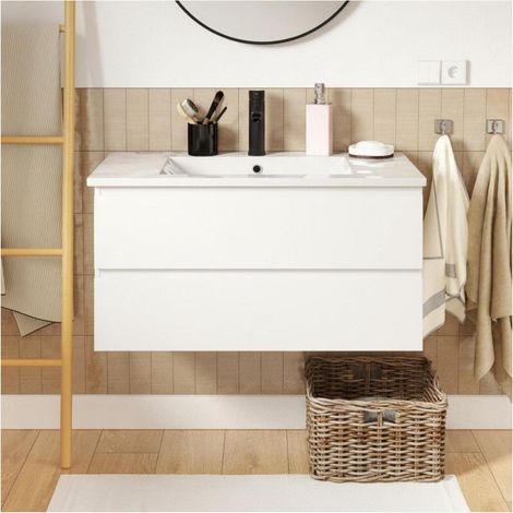 Einzelwaschtisch 80 cm, Eichenoptik, mit Waschbecken und Armatur SORRENTO