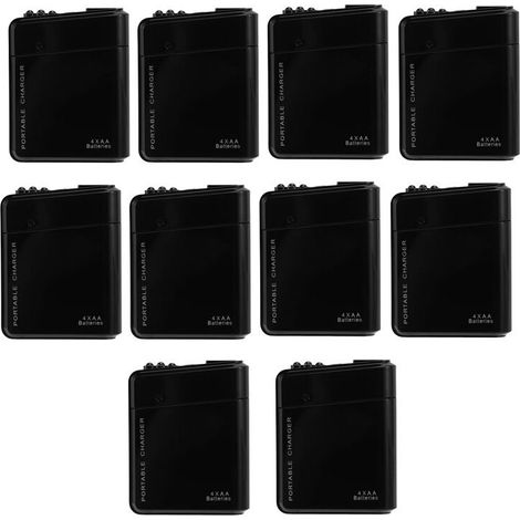 10x Schwarzes, tragbares USB-Notstromladegerät mit 4x AA-Batterien für Mobiltelefone