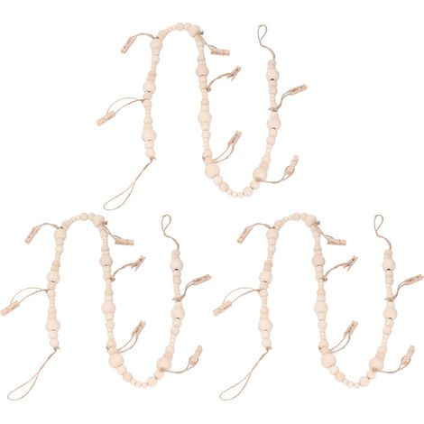 Guirlande de perles en bois décorative (3 pièces) pour présentoir photo, style rustique, à suspendre dans une chambre d'enfant. (1/5)