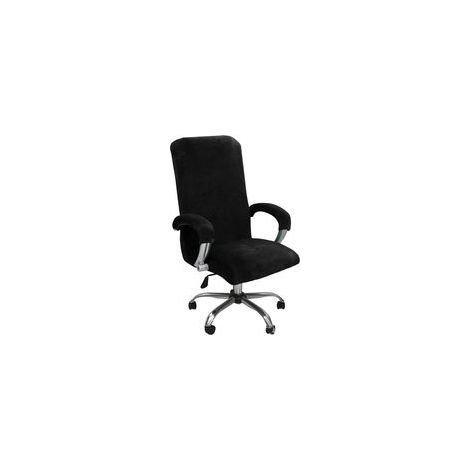 Housse de Chaise de Bureau avec Accoudoir Peluche Velours Couleur Unie,Housse pour Chaise Tissu élastique Amovible et Résistante pour Fauteuil de Bureau Rotatif Chaise,Noir(XL)