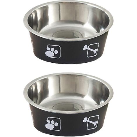 Pour animaux de compagnie, bol de 12 cm en acier inoxydable imprimé, antidérapant et à double paroi épaisse pour la nourriture et l'eau. (1/4)