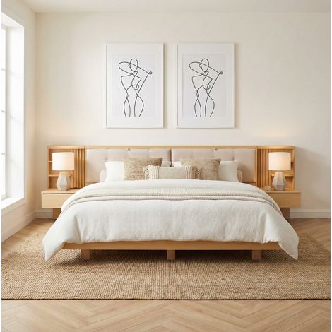 Bett Doppelbett mit Stauraum 180x200 Holz Natur OKMYHOME (1/5)