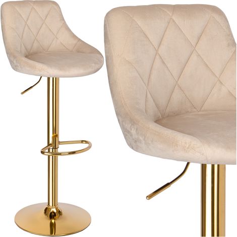 Sgabello da bar Cydro Gold in velluto beige