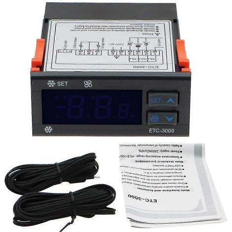 Régulateur de température miniature ETC-3000 pour réfrigérateur, thermostat, thermorégulateur, double capteur NTC (1/5)