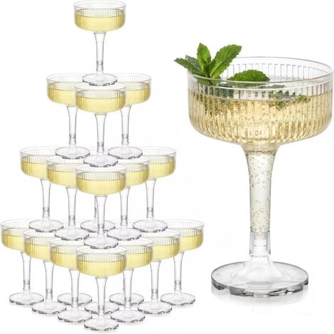 Verres à martini verticaux en plastique doré brillant de 20 cl, transparents, pour mariage, fête (10 pièces) (1/5)