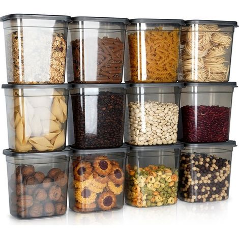 VILDE Lot de 12 boîtes de conservation hermétiques 1,85L - Plastique durable - sans BPA - empilables - micro-ondes - lave-vaisselle