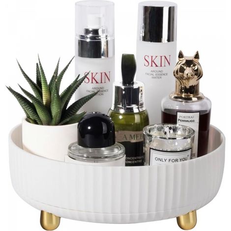 Plateau de rangement rotatif à 360 degrés pour cosmétiques, parfums, lotions, soins de la peau, pour coiffeuse, salle de bain, petit format, ivoire (1/5)