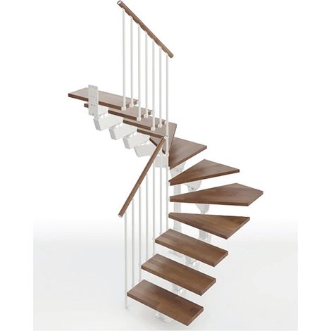 gewundene Treppe aus Nussbaum und silbergrauem Metall, Breite 85cm, 12 Stufen + Podest - KNOCK95U/SBMNOY-12