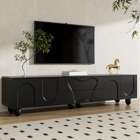 Mobile TV 180x40x42 cm nero in truciolato con gambe in legno e ampio contenimento (1/5)