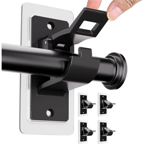 Supports de Tringle à Rideaux Adhésifs Installation Facile sans Perçage. Noir (4 pièces). Idéal pour Toutes Surfaces