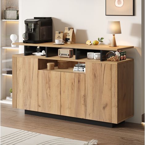 Credenza sideboard 140 x 40 x 85 cm con 4 ante e 3 vani aperti Natural DESVIAE (1/5)