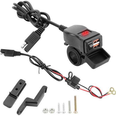 Chargeur USB pour moto 18W, double Port QC3.0, charge rapide avec affichage de tension LED, étanche à la pluie 12V-24V (1/5)