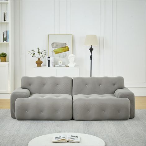 Divano a 2 posti 224x104x66 cm grigio in tessuto con design ergonomico, braccioli ampi e senza montaggio (1/5)