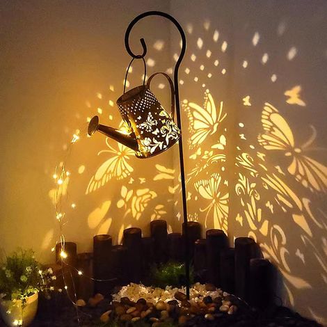 Guirlande lumineuse solaire pour arrosoir de jardin, guirlande lumineuse à LED en forme de papillon, étanche, motif papillon, décoration rétro pour table de jardin, terrasse, cour, allée(avec support) (1/5)