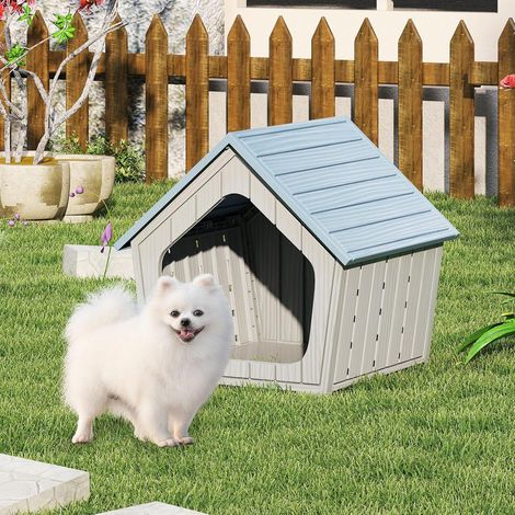 COSTWAY Niche pour Chien Exterieur Interieur en PP, Plusieurs Trous d'Aération, Toit en Pente, Cabane Chien Exterieur, Base Imperméable, Grande Entrée, pour Chiot Chat Lapin, 59,5 x 57 x 58 cm (1/5)