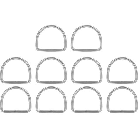 Set mit 10 D-Ringen aus Edelstahl 316, 3 mm, nahtlos geschweißt, halbrund, für Surfbrett- und Kajakzubehör, 25 x 22 x 3 mm