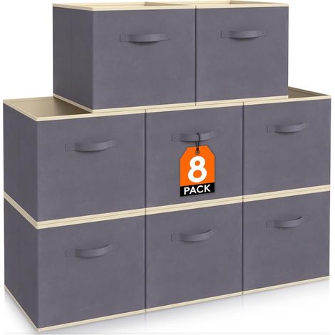 Lot de 8 Cubes de Rangement Pliables Panier en Tissu Caisse Boites Rangement avec Poignées Organisateur pour Vetements Jouets 26 (1/4)